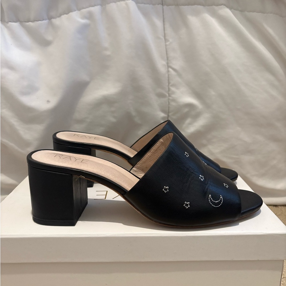 RAYE Black Studded Mules with Block Heel